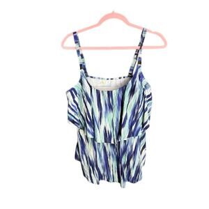 24th & Ocean Tankini Women's Size 18W Mixed Blue Smock Top Swimsuit Modest Chest